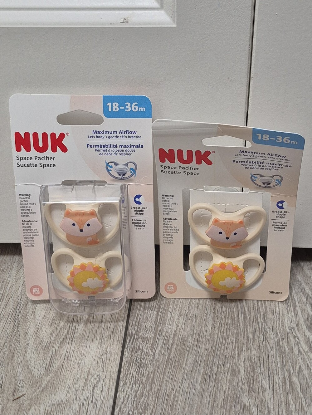 NUK Fox & Sunflower Space Pacifier 18-36 months 4 Count Orange/Yellow & Cream